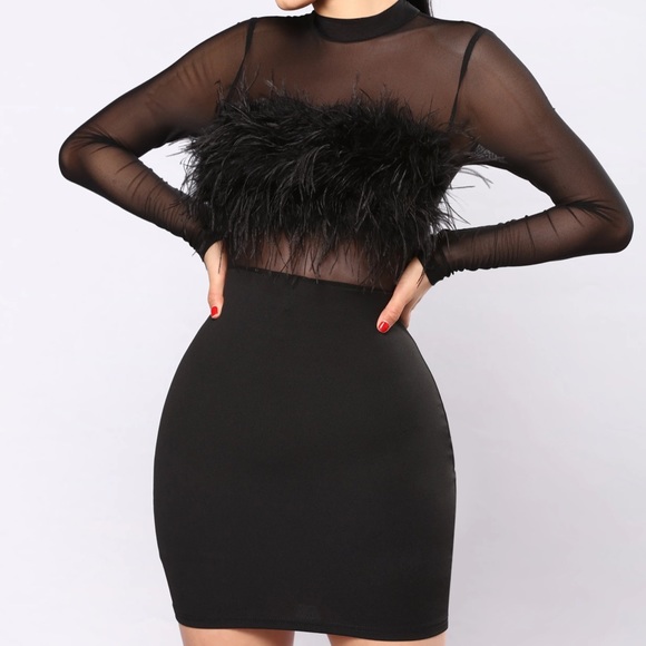 Fashion nova black furry long sheer sleeve dress - Picture 4 of 5